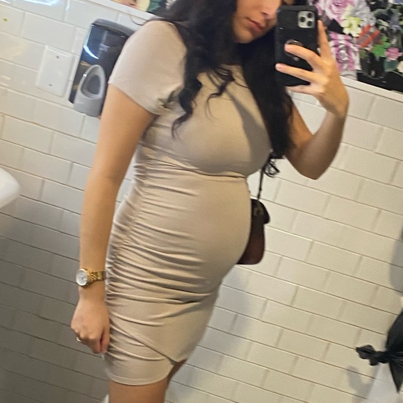 Express Cream Rushed Dress - Picture 6 of 6